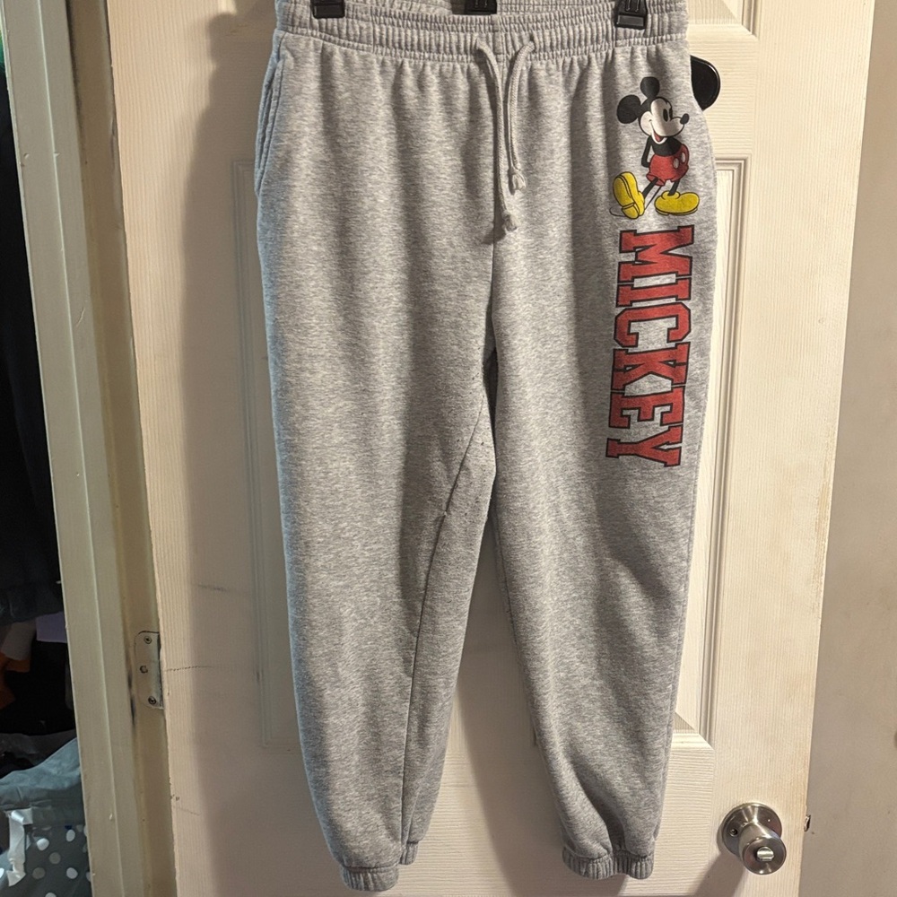 Disney Gray Joggers with Mickey Mouse and Red Lettering